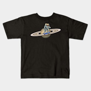 Astronaut Skateboarding on Saturn Kids T-Shirt